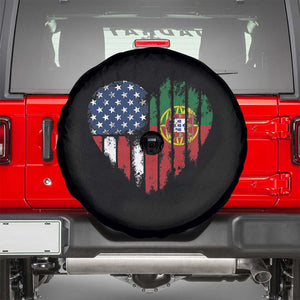 Half Portuguese American Flag Spare Tire Cover Portugal Roots USA Flag Immigrant Gifts TS10 Black Print Your Wear