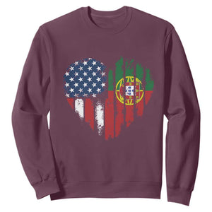 Half Portuguese American Flag Sweatshirt Portugal Roots USA Flag Immigrant Gifts TS10 Maroon Print Your Wear