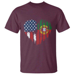 Half Portuguese American Flag T Shirt Portugal Roots USA Flag Immigrant Gifts TS10 Maroon Print Your Wear