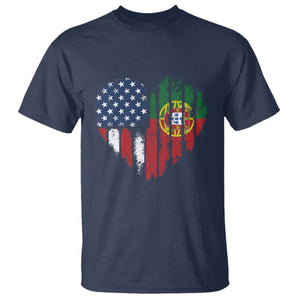 Half Portuguese American Flag T Shirt Portugal Roots USA Flag Immigrant Gifts TS10 Navy Print Your Wear