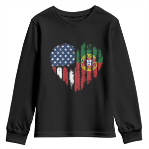 Half Portuguese American Flag Youth Sweatshirt Portugal Roots USA Flag Immigrant Gifts TS10 Black Print Your Wear