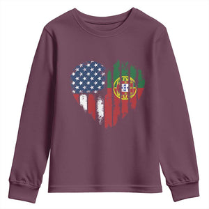 Half Portuguese American Flag Youth Sweatshirt Portugal Roots USA Flag Immigrant Gifts TS10 Maroon Print Your Wear