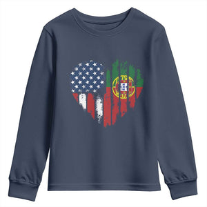 Half Portuguese American Flag Youth Sweatshirt Portugal Roots USA Flag Immigrant Gifts TS10 Navy Print Your Wear