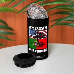 American Grown Portuguese Roots 4 in 1 Can Cooler Tumbler Distressed Tree Portugal USA Flag TS10 Print Your Wear