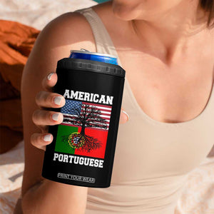 American Grown Portuguese Roots 4 in 1 Can Cooler Tumbler Distressed Tree Portugal USA Flag TS10 Print Your Wear