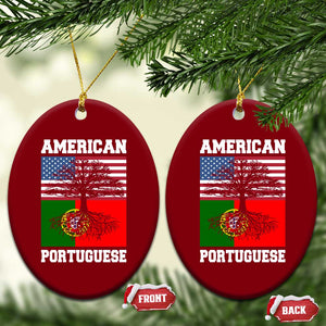 American Grown Portuguese Roots Ceramic Ornament Distressed Tree Portugal USA Flag TS10 Print Your Wear