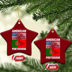 American Grown Portuguese Roots Ceramic Ornament Distressed Tree Portugal USA Flag TS10 Print Your Wear