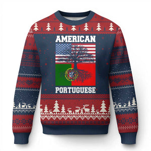 American Grown Portuguese Roots Ugly Christmas Sweater Distressed Tree Portugal USA Flag TS10 Navy Red Print Your Wear