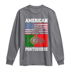 American Grown Portuguese Roots Long Sleeve Shirt Distressed Tree Portugal USA Flag TS10 Charcoal Print Your Wear