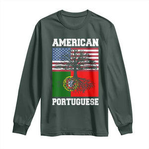 American Grown Portuguese Roots Long Sleeve Shirt Distressed Tree Portugal USA Flag TS10 Dark Forest Green Print Your Wear