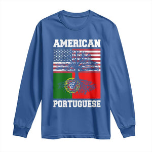 American Grown Portuguese Roots Long Sleeve Shirt Distressed Tree Portugal USA Flag TS10 Royal Blue Print Your Wear