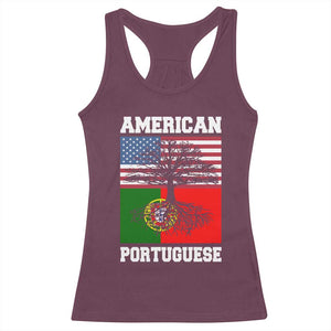 American Grown Portuguese Roots Racerback Tank Top Distressed Tree Portugal USA Flag TS10 Maroon Print Your Wear