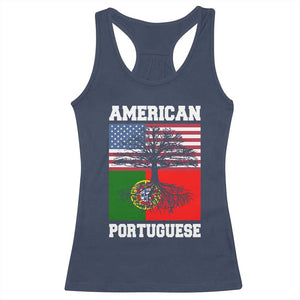 American Grown Portuguese Roots Racerback Tank Top Distressed Tree Portugal USA Flag TS10 Navy Print Your Wear