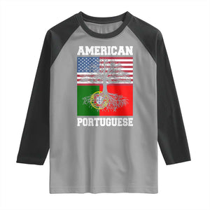 American Grown Portuguese Roots Raglan Shirt Distressed Tree Portugal USA Flag TS10 Sport Gray Black Print Your Wear