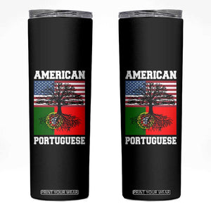 American Grown Portuguese Roots Skinny Tumbler Distressed Tree Portugal USA Flag TS10 Black Print Your Wear