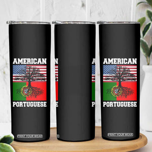 American Grown Portuguese Roots Skinny Tumbler Distressed Tree Portugal USA Flag TS10 Print Your Wear