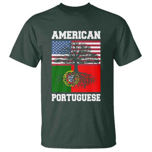American Grown Portuguese Roots T Shirt Distressed Tree Portugal USA Flag TS10 Dark Forest Green Print Your Wear