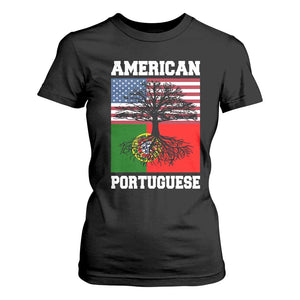 American Grown Portuguese Roots T Shirt For Women Distressed Tree Portugal USA Flag TS10 Black Print Your Wear