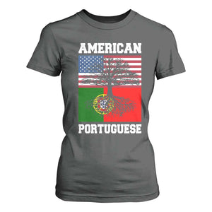 American Grown Portuguese Roots T Shirt For Women Distressed Tree Portugal USA Flag TS10 Dark Heather Print Your Wear