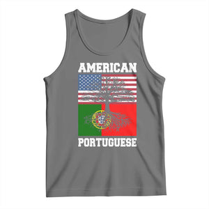 American Grown Portuguese Roots Tank Top Distressed Tree Portugal USA Flag TS10 Black Heather Print Your Wear