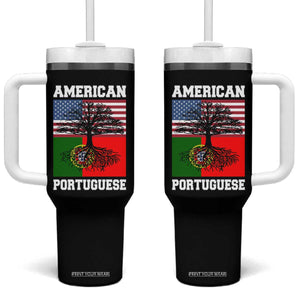 American Grown Portuguese Roots Tumbler With Handle Distressed Tree Portugal USA Flag TS10 One Size: 40 oz Black Print Your Wear