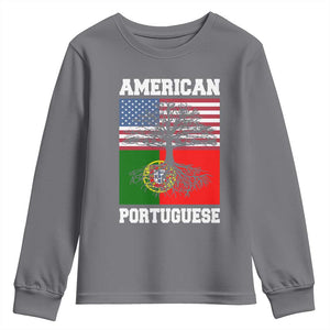 American Grown Portuguese Roots Youth Sweatshirt Distressed Tree Portugal USA Flag TS10 Charcoal Print Your Wear