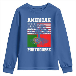 American Grown Portuguese Roots Youth Sweatshirt Distressed Tree Portugal USA Flag TS10 Royal Blue Print Your Wear