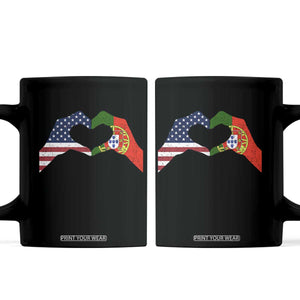 Portuguese American Flag Coffee Mug Vintage Portugal USA Flag Heart TS10 Black Print Your Wear