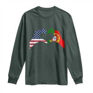 Portuguese American Flag Long Sleeve Shirt Vintage Portugal USA Flag Heart TS10 Dark Forest Green Print Your Wear