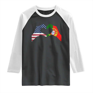 Portuguese American Flag Raglan Shirt Vintage Portugal USA Flag Heart TS10 Black White Print Your Wear