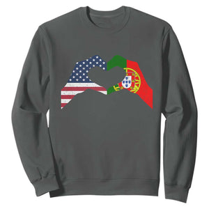Portuguese American Flag Sweatshirt Vintage Portugal USA Flag Heart TS10 Dark Heather Print Your Wear