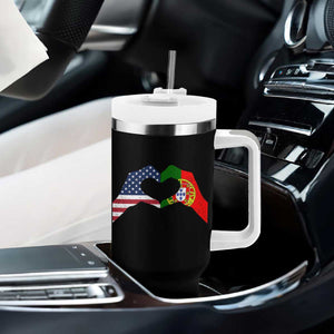 Portuguese American Flag Tumbler With Handle Vintage Portugal USA Flag Heart TS10 Print Your Wear