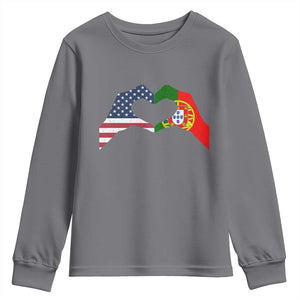 Portuguese American Flag Youth Sweatshirt Vintage Portugal USA Flag Heart TS10 Charcoal Print Your Wear