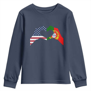 Portuguese American Flag Youth Sweatshirt Vintage Portugal USA Flag Heart TS10 Navy Print Your Wear