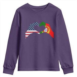Portuguese American Flag Youth Sweatshirt Vintage Portugal USA Flag Heart TS10 Purple Print Your Wear