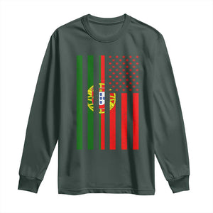 Portuguese Flag Long Sleeve Shirt Vintage USA Flag Portugal Pride Gifts TS10 Dark Forest Green Print Your Wear