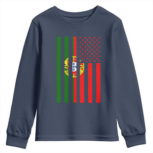 Portuguese Flag Youth Sweatshirt Vintage USA Flag Portugal Pride Gifts TS10 Navy Print Your Wear