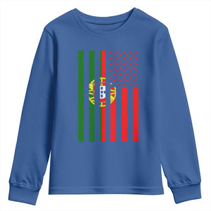 Portuguese Flag Youth Sweatshirt Vintage USA Flag Portugal Pride Gifts TS10 Royal Blue Print Your Wear