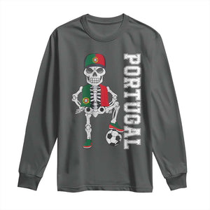 Portugal Soccer Long Sleeve Shirt Skeleton Portuguese Flag Futebol Football Player TS10 Dark Heather Print Your Wear