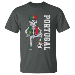 Portugal Soccer T Shirt Skeleton Portuguese Flag Futebol Football Player TS10 Dark Heather Print Your Wear