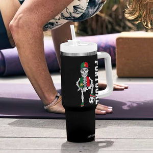 Portugal Soccer Tumbler With Handle Skeleton Portuguese Flag Futebol Football Player TS10 Print Your Wear