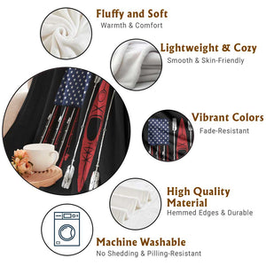 American Flag Kayak Fishing Graphic Throw Blanket Patriotic Kayaker Fisherman