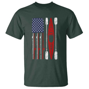 American Flag Kayak Fishing Graphic T Shirt Patriotic Kayaker Fisherman TS10 Dark Forest Green Print Your Wear