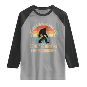 Bigfoot Mushroom Lovers Raglan Shirt Retro Sasquatch Fungi Morel Mushroom