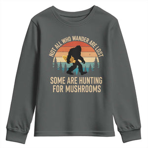 Bigfoot Mushroom Lovers Youth Sweatshirt Retro Sasquatch Fungi Morel Mushroom