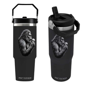 Bigfoot Mushroom Flip Straw Tumbler Vintage Sasquatch Art Mystical Nature Lover Retro