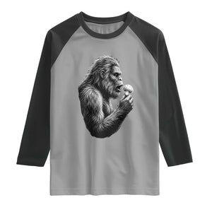 Bigfoot Mushroom Raglan Shirt Vintage Sasquatch Art Mystical Nature Lover Retro
