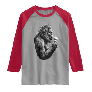 Bigfoot Mushroom Raglan Shirt Vintage Sasquatch Art Mystical Nature Lover Retro