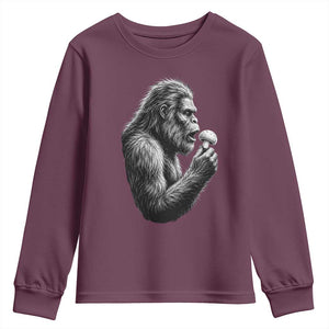 Bigfoot Mushroom Youth Sweatshirt Vintage Sasquatch Art Mystical Nature Lover Retro