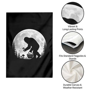 Bigfoot Mushroom Hunter Garden Flag Vintage Sasquatch Art Mystical Nature Lover Retro Full Moon
